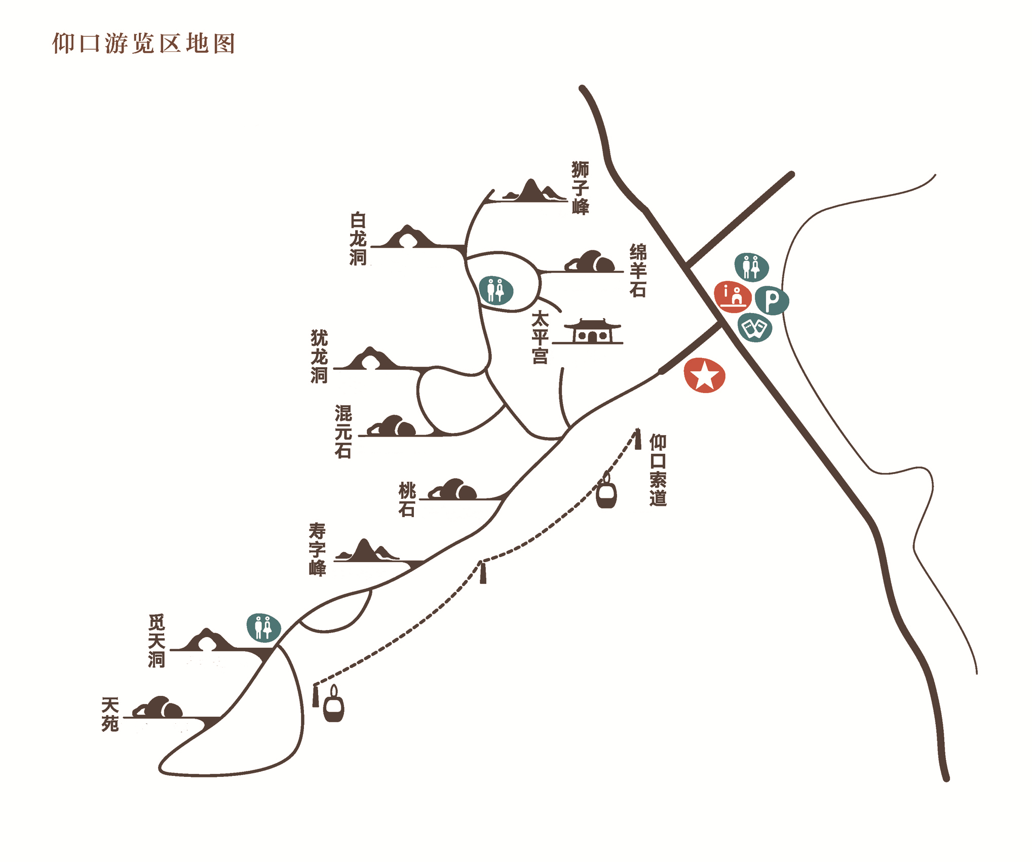 仰口游览路线较为简单,可选择步行上山或乘索道上山.